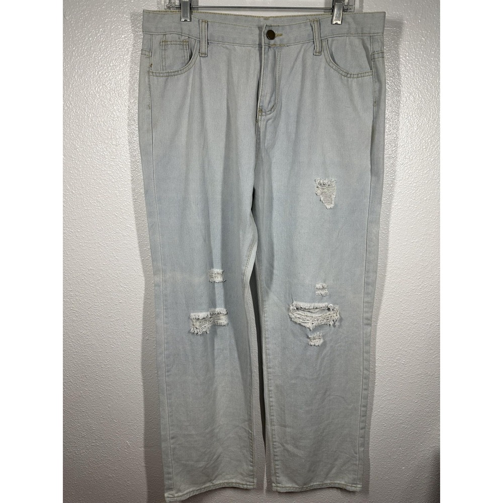 Coeur de Vague Jeans Womens 2XL Light Wash Distressed Straight Leg Ripped Casual